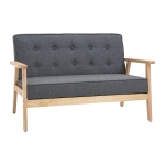 HOMCOM Sofá de 2 Plazas con Respaldo Cojines Acolchados Patas de Madera Antideslizantes Botones con Mechones 113x67x78 cm Gris