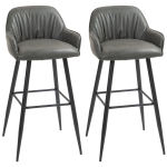 HOMCOM Set 2 Scaune de Bar din Piele Ecologică PU, Scaune Înalte cu Suport pentru Picioare, 52x53x99 cm, Gri Închis
