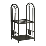 Outsunny Suport lemne cu 2 rafturi din metal, cu lopată, mătură, cârlig și clește, 41,5x32,5x74,5 cm, negru
