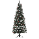 HOMCOM Albero di Natale Innevato con Bacche Rosse, Base Rimovibile e Pieghevole, 539 Rami, Φ70x180cm, Verde