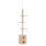 PawHut Tiragraffi a Soffitto Multilivello 220-245cm Palestra per Gatti con Cucce, Piattaforme e Corde in Juta, Giallo
