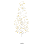 HOMCOM Brad Artificial de Crăciun cu 384 Lumini LED Albe și Crengi Pliabile din PP și Oțel, Ø20x180 cm, Alb