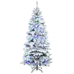 HOMCOM Árbol de Navidad Artificial con 250 Luces LED 210 cm Árbol Nevado con 829 Ramas Base Plegable de Metal Ø112x210 cm Verde