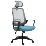 Vinsetto Silla de Oficina Ergonómica Silla Escritorio Giratoria con Altura Ajustable Soporte Lumbar Reposabrazos y Reposacabezas Regulable Malla Transpirable 63,5x63x116,5-125,5 cm Azul y Gris