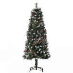 HOMCOM Árbol de Navidad Artificial con Nieve 150 cm con 360 Ramas 38 Bayas Decoración Navideña para Interiores Verde