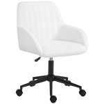 HOMCOM Scaun de Birou din Material Textil cu Înălțime Reglabilă, Scaun de Birou Pivotant cu Cotiere și Rotile, 58x58x83-93 cm, Alb