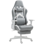 HOMCOM Silla Gamer Reclinable con Altura Ajustable Reposapiés Retráctil Soporte Lumbar y Reposacabezas Gris Claro y Blanco