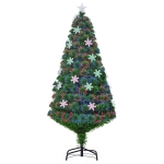 HOMCOM Albero di Natale Artificiale 150cm con Fibre Ottiche e 21 Luci LED, Decorazioni a Forma di Fiocco di Neve, Verde