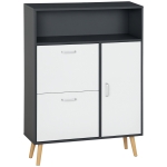 HOMCOM Scarpiera Salvaspazio per 8 Paia di Scarpe con 2 Ante e Armadietto, 80x25.5x112.5cm, Grigio e Bianco