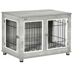 PawHut Dog Crate Furniture End Table, with Washable Cushion, Double Doors, for Medium/Large Dogs, Grey