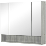 kleankin Armoire murale salle de bain avec miroir, armoire de toilette 3 portes miroir, étagères réglables, 90x15x75cm, gris