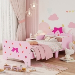 ZONEKIZ Princess-Themed Kids Toddler Bed w/ Cute Patterns, Safety Rails, for Ages 3-6 Years - Pink