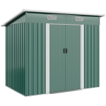 Outsunny 7 x 4ft Outdoor Storage Shed with Foundation Kit, Lean to Metal Garden Shed for Log, Rubbish Bin, Tool, Lawnmower, Bike, Patio and Lawn Use, Green