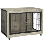 PawHut Dog Crate Furniture with Wheels, Double Doors, for Large Dogs, Grey