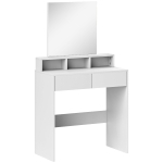 HOMCOM Coiffeuse avec miroir, table de maquillage avec 2 tiroirs et 3 compartiments, style moderne, 75 x 38 x 135 cm, blanc