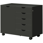 HOMCOM Caisson de bureau avec 5 tiroirs 1 porte étagère réglable, support imprimante sur roulettes, 78x40x66,5 cm, noir