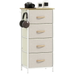 HOMCOM Commode 4 tiroirs en tissu, meuble de rangement avec 4 poches, 2 crochets, structure en acier, 45 x 30 x 94,5 cm, beige