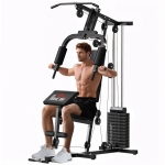 HOMCOM Station de musculation avec barre de traction et butterfly, poulie et extenseur de jambes – 12 poids de 65 kg en tout – appareil de musculation à domicile
