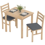 HOMCOM Ensemble de table à manger 3 pièces avec 2 chaises, Table de cuisine pour espaces compacts, chaises rembourrées, gain de place, MDF, bois naturel