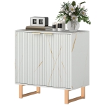 HOMCOM Buffet salon meuble de rangement style moderne avec placard à 2 portes cannelées, étagère réglable, pieds en métal, blanc