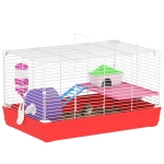 PawHut Gaiola para Hamster com Comedouro Bebedouro Rampa Ropa de Exercício para Pequenos Animais  47x30x27cm Branco e Vermelho