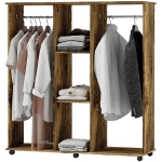 HOMCOM Armoire penderie meuble de rangement mobile 6 roulettes 120 x 40 x 128 cm en bois marron