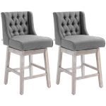 HOMCOM Juego de 2 Taburetes de Bar con Respaldo Taburetes Altos de Cocina Giratorios 180° Patas de Madera 46x57x101 cm Gris