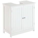 HOMCOM Waschbeckenunterschrank Badschrank mit verstellbarer Ablage Unterschrank mit 2 Türen Badmöbel Waschbecken Badezimmerschrank Siphon-Ausschnitt Landhausstil Weiß L60 x T30 x H60 cm