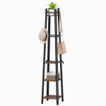 HOMCOM Garderobenstandaard met 4 niveaus, vrijstaande kledingstandaard, 8 haken, 4 planken, Industrie-stijl, Metaal, Spaanplaat, Bruin