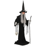 Outsunny 170 cm Halloween Decoratie Halloween Heks met LED-lichten, Geluidsfunctie verstelbare Armen, Hoofd