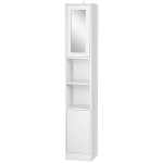 kleankin Armoire salle de bain haute, meuble de rangement colonne avec miroir, 2 portes, étagères réglables, 30x28x170cm, blanc