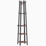 HOMCOM Perchero con 4 Estantes, Perchero Independiente, 8 Ganchos, 4 Estantes, Estilo Industrial, Metal, Tablero de Partículas, Marrón