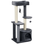 PawHut Rascador para Gatos con Postes de Sisal y Felpa Suave con Cama Cueva Plataformas Bola y Pluma 48x35x100 cm Gris y Beige