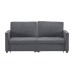 Convertible Fabric Sofa Chair with Cup Holders and Side Pockets, King Size Independent Pull Out Sofa Bed, 207L x 87W x 96H cm, Gray