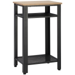 HOMCOM Tall Side Table with 3 Layer, 2 Shelves Storage Display Industrial-Style, Metal Frame, Bedside End Table for Living Room Bedroom, Oak and Black