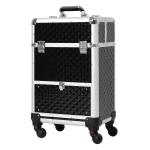 HOMCOM Maletín de Maquillaje Profesional con Cajón Maleta de Maquillaje con Ruedas para Viaje Trabajo 34x25x62 cm Negro