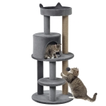 PawHut Árvore Arranhador para Gatos com Plataforma Caverna Postes de Sisal e Bola Suspensa 48x48x104 cm Cinza