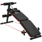 HOMCOM Banc de musculation pliable multifonction banc Fitness sit-up sangles d'extension latérales + ressort traction acier revêtement synthétique rouge noir