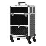 HOMCOM Valise trolley maquillage mallette cosmétique vanity poignée télescopique réglable 34L x 25l x 62H cm alu. noir
