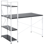 HOMCOM Computer Desk with Storage Shelves, Industrial Writing Table, Study Workstation for Home Office with Metal Frame, Black and White