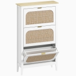 HOMCOM Mueble de zapatos 21 pares bohemio con 3 cajones abatibles, puertas de ratán, 80 x 24 x 131 cm, blanco