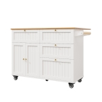 Rolling Mobile Kitchen Island Cart with Drawer and Storage Cabinet, Drop Leaf and Multi-Functional Design, 133L x 70W x 88H cm, White