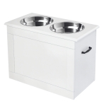 PawHut Raised Dog Bowls, with Storage, Two Stainless Steel Bowls, Elevated Base - White