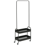 HOMCOM Charriot com Sapateiro Charriot com Rodas Barra de Pendurar e 2 Cestos para Entrada Dormitório Sala de Estar 56,5x31,5x152,5cm Preto