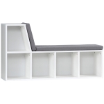 HOMCOM Bibliothèque banc 2 en 1 avec 5 compartiments de rangement et 2 coussins 108 x 30 x 60 cm blanc gris