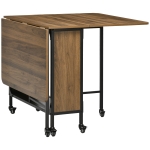 HOMCOM Mesa de Cocina Plegable con Ruedas Alas Abatibles y Estante Mesa Plegable para Salón 130x80x74 cm Marrón