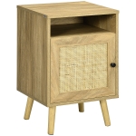 HOMCOM Mesita de Noche con Puerta de Rejilla Mesita Auxiliar para Dormitorio Salón Cama 39x35x60 cm Madera Natural