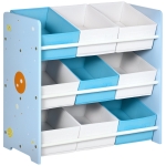 ZONEKIZ Mobiletto Portagiochi con 9 Cestini Rimovibili in MDF e Tessuto, 63x30x60cm, Azzurro