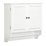 kleankin Armoire Murale Salle de Bain - Placard 2 Portes persiennes avec étagère - Porte-Serviette - Bois Blanc