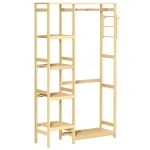 HOMCOM Perchero Burro de Bambú Perchero de Pie con Estantería de 4 Niveles con Barra Estante Inferior y Colgador Lateral para Ropa Bolsas Dormitorio 90x30x155 cm Natural